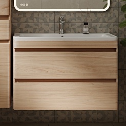 Style Line Тумба с раковиной подвесная Атлантика 90, Люкс ясень перламутр, PLUS – фотография-8